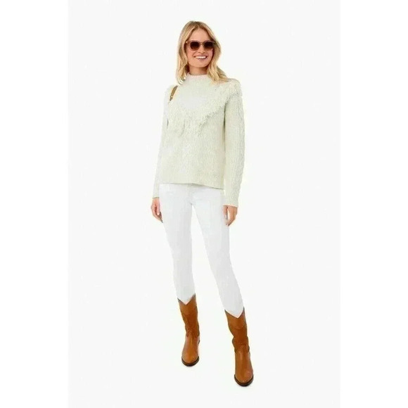 Tuckernuck Women’s Fringe Caswell Wool Sweater Ivory XL Cable Knit Stripe Crew - Picture 2 of 12